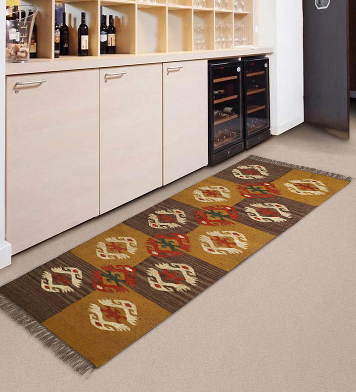 Natural Wool Jute Kilim Runner Rug – Rustic Farmhouse Corridor Style