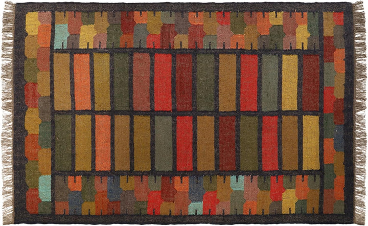 Handwoven Kilim Wool Jute Rug Geometric Pattern, Non-Slip, Versatile for Living, Bedroom & Kids Room