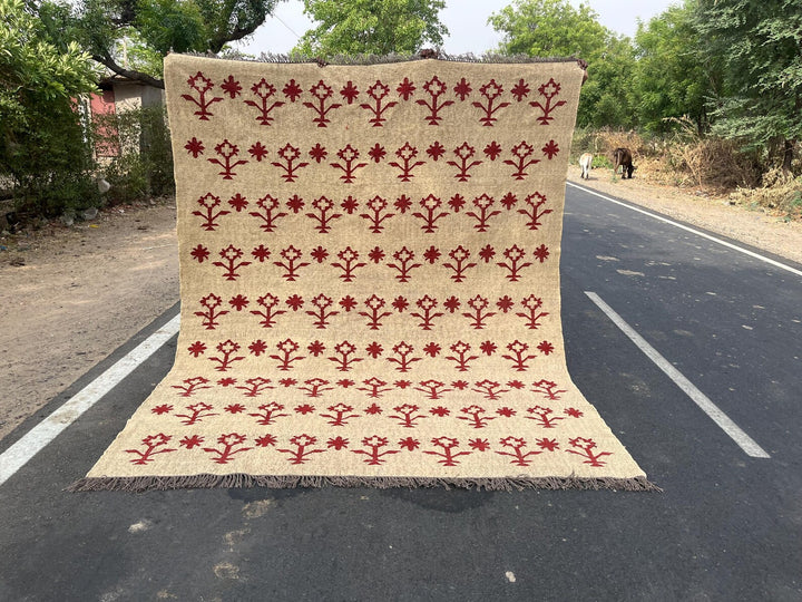 Handwoven Wool Jute Kilim Rug – Vibrant Bohemian Tribal Dhurrie