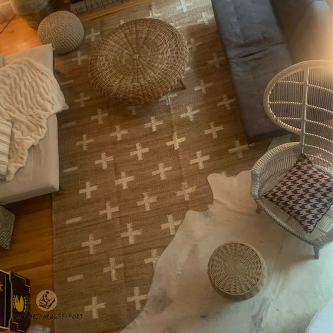 Handmade Natural & White Jute Rug – Eco-Friendly Area Rug