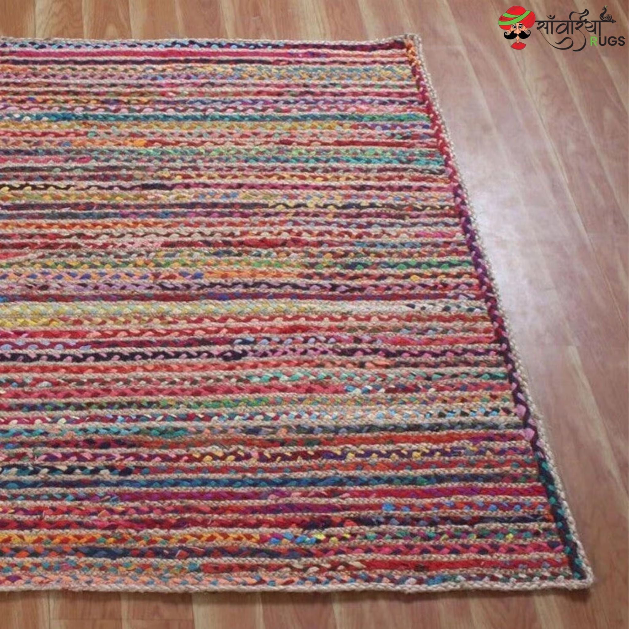 Hand Braided Cotton Jute Chindi Rug – Multicolor Boho Floor Rug