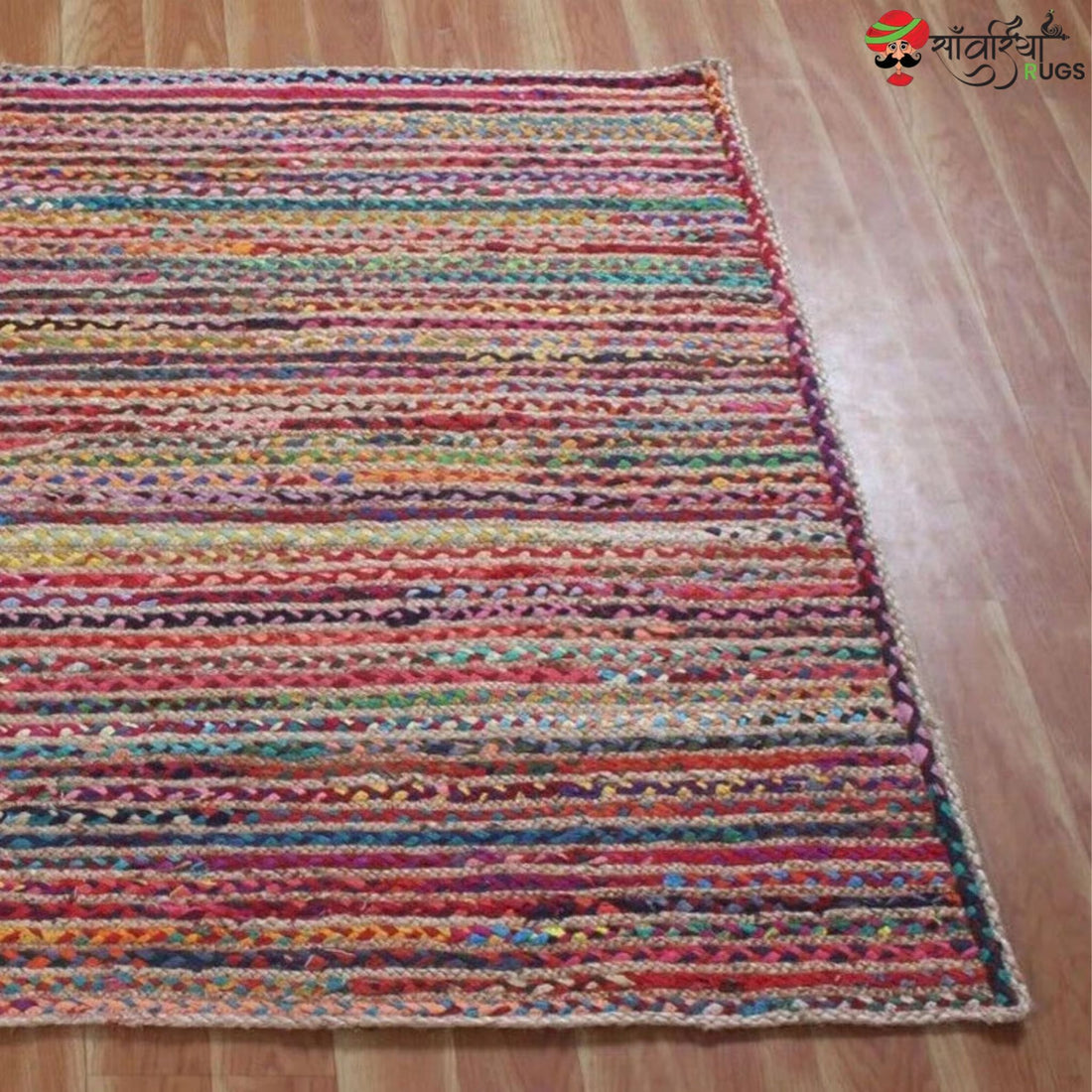 Hand Braided Cotton Jute Chindi Rug – Multicolor Boho Floor Rug