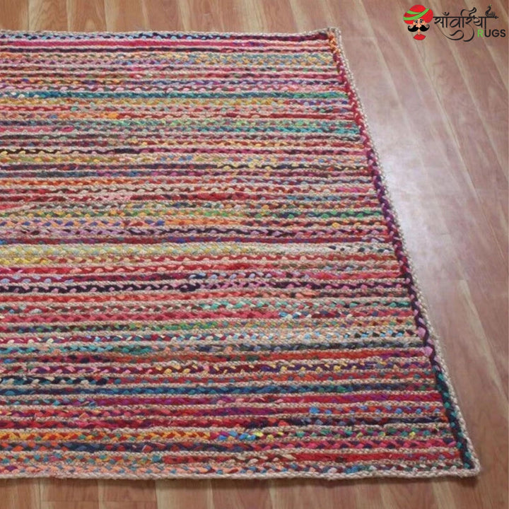 Hand Braided Cotton Jute Chindi Rug – Multicolor Boho Floor Rug