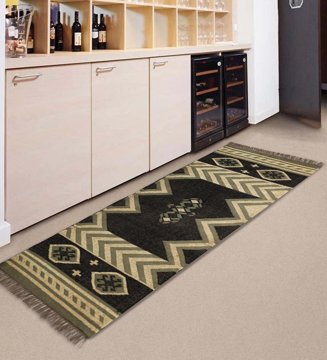 Handmade Wool Jute Kilim Runner for Boho Hallway Interiors