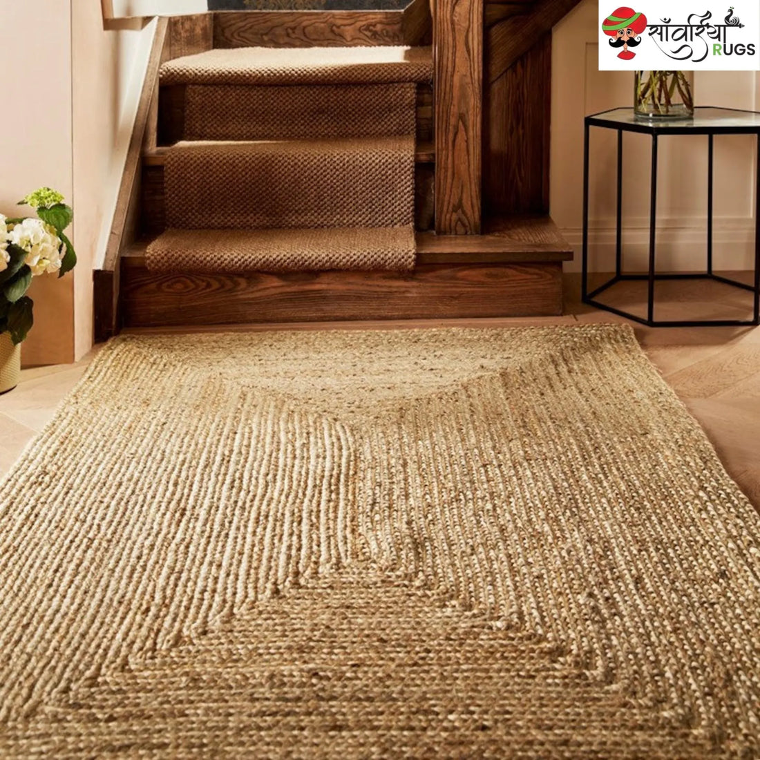 Multicolor Braided Jute Rug – Handmade Boho Natural Fiber Area Rug