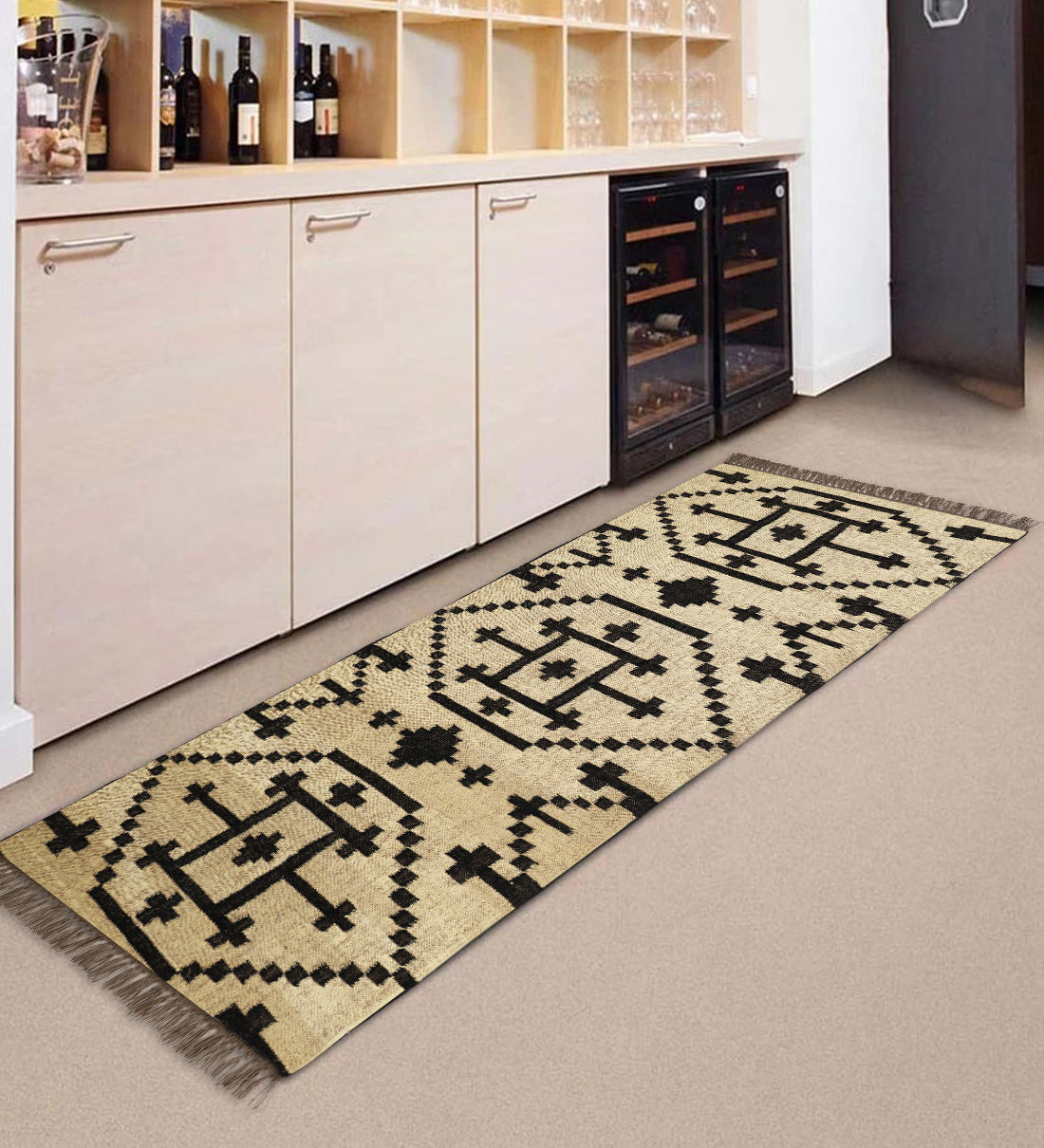 Handmade Wool Jute Kilim Runner Rug – Bohemian Hallway Decor | Custom Large Size