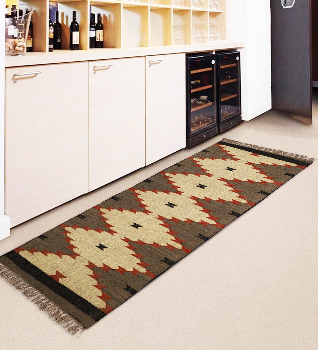 Handwoven Wool Jute Kilim Runner – Bohemian Eco-Friendly Style