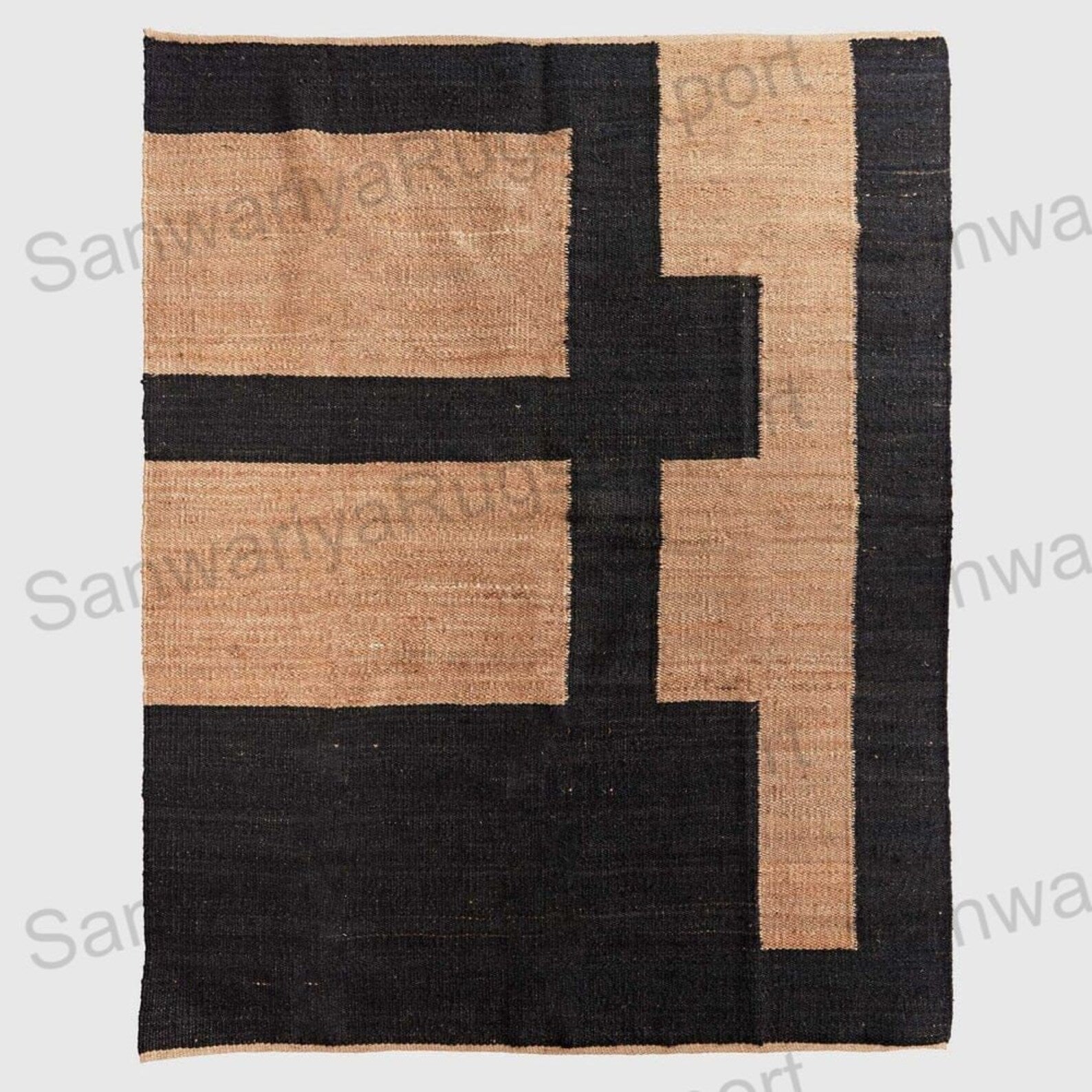Natural Black Jute Rug | Handwoven Bohemian Hemp Floor Carpet | Eco-Friendly Braided Home Décor