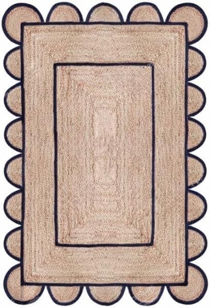 Scalloped Edge Hand Braided Jute Rectangle Rug with Custom Color Border