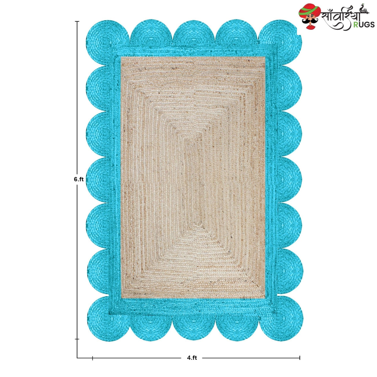 Scalloped Edge Hand Braided Jute Rectangle Rug with Custom Color Borde ...