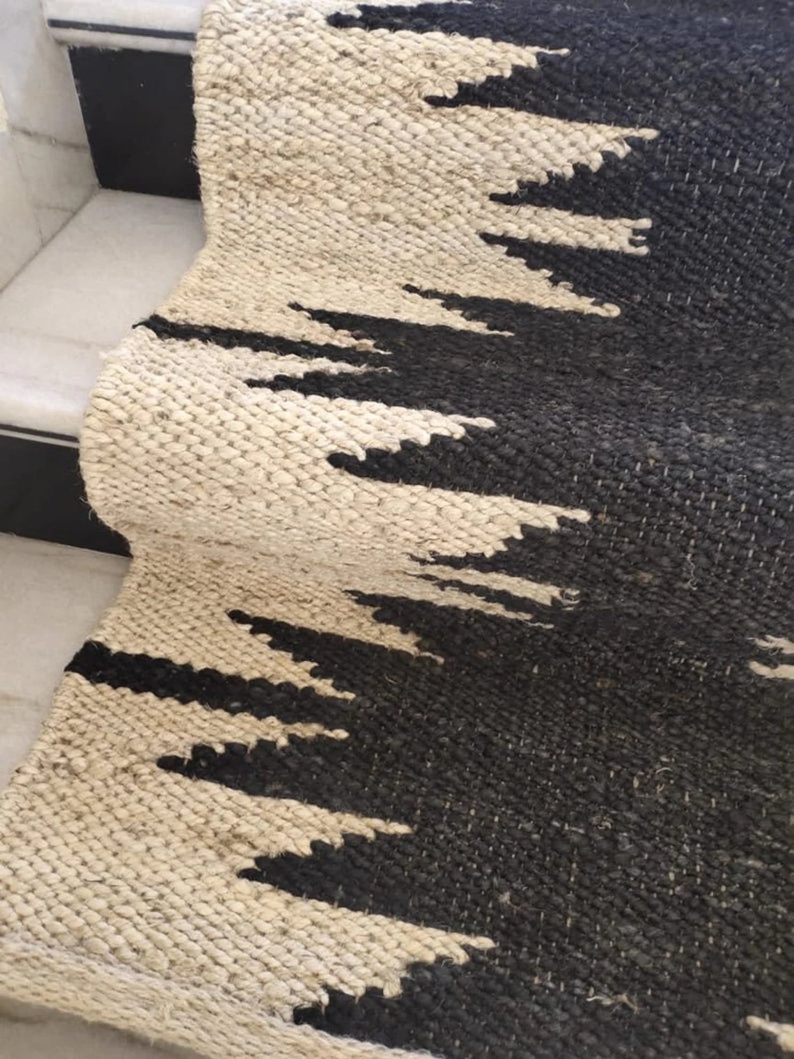 Jute Aisle Runner | Black & Natural Hemp Stair & Table Runner