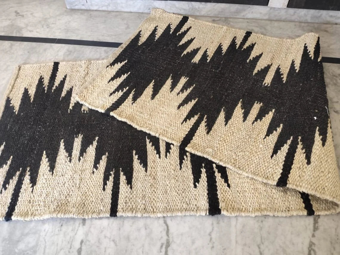 Jute Aisle Runner | Black & Natural Hemp Stair & Table Runner