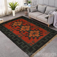 Handmade Kilim Rug  Handwoven Wool and Jute Rug Handmade Kilim Dhurrie Rug Motifs Oriental,home