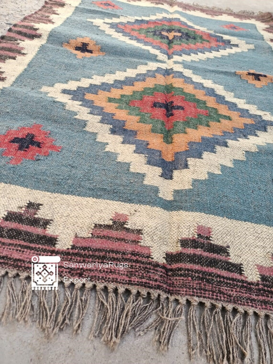 Handwoven Wool Jute Kilim Rug – Traditional Indian Flatweave Dhurrie