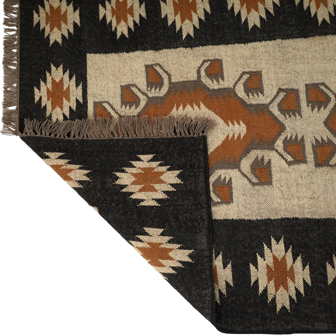Handwoven Kilim Wool Jute Rug Geometric Pattern, Non-Slip, Versatile for Living, Bedroom & Kids Room