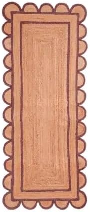 Scalloped Edge Hand Braided Jute Rectangle Rug with Custom Color Border