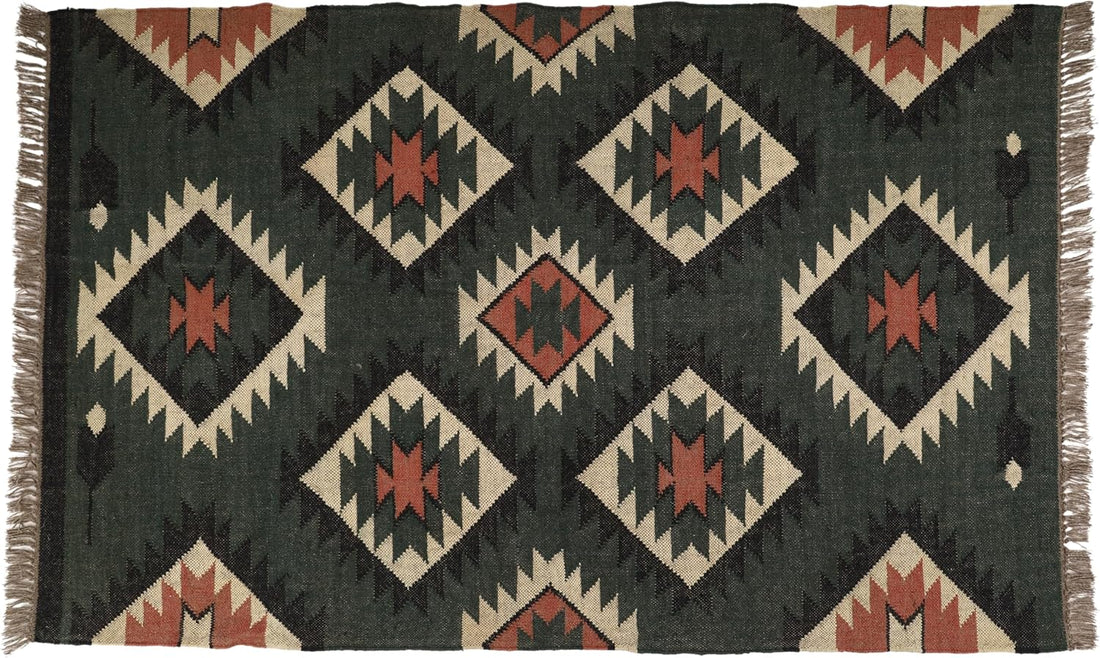 Handwoven Kilim Wool Jute Rug Geometric Pattern, Non-Slip, Versatile for Living, Bedroom & Kids Room