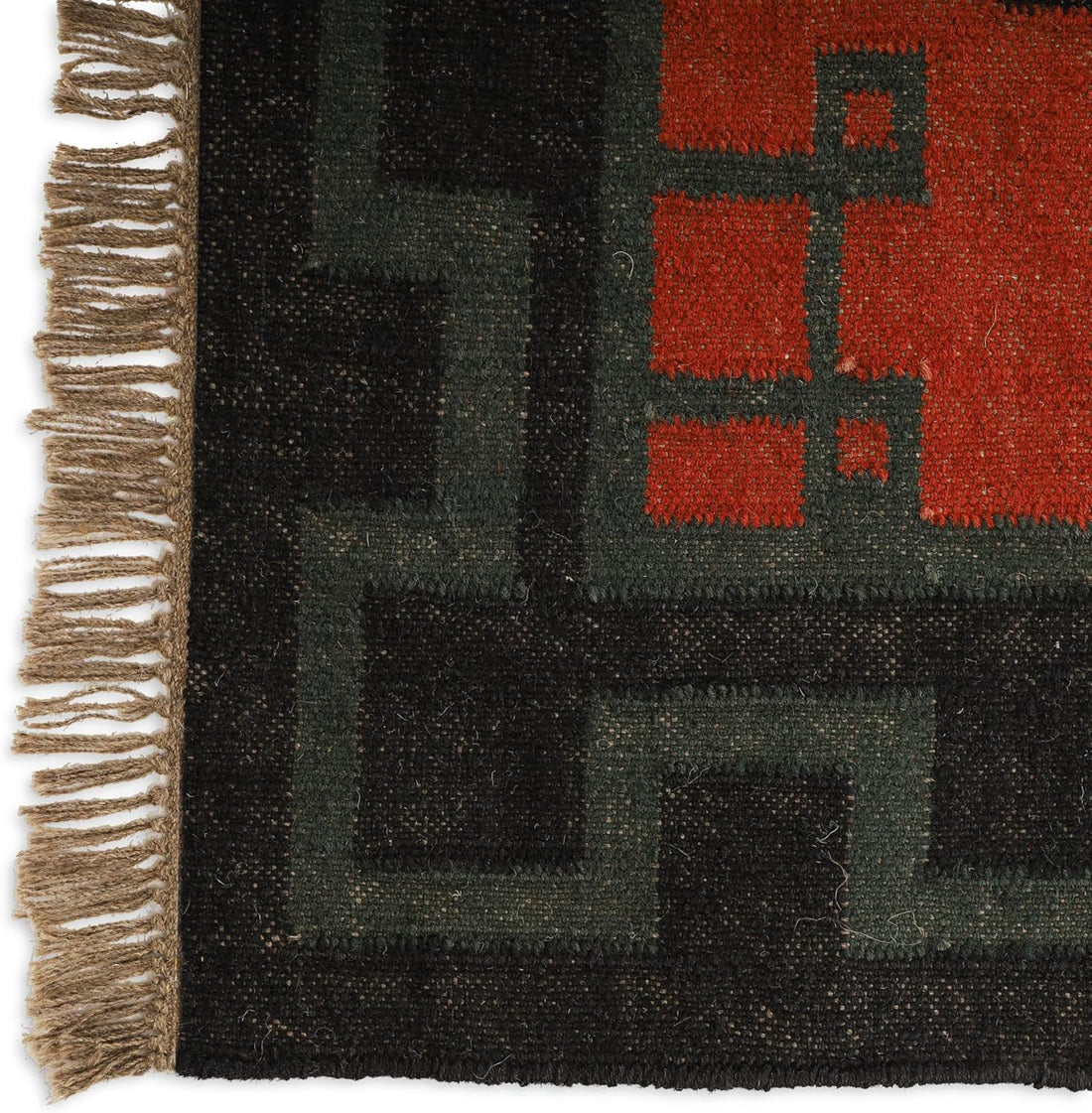 Handwoven Kilim Wool Jute Rug Geometric Pattern, Non-Slip, Versatile for Living, Bedroom & Kids Room