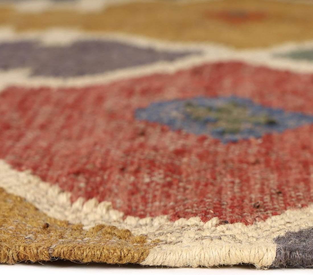 Handwoven Kilim Wool Jute Rug Geometric Pattern, Non-Slip, Versatile for Living, Bedroom & Kids Room