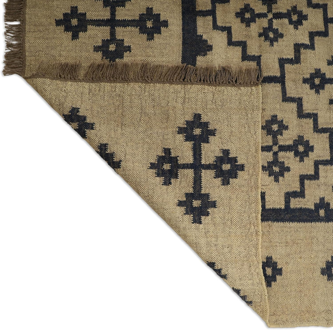 Handwoven Kilim Wool Jute Rug Geometric Pattern, Non-Slip, Versatile for Living, Bedroom & Kids Room