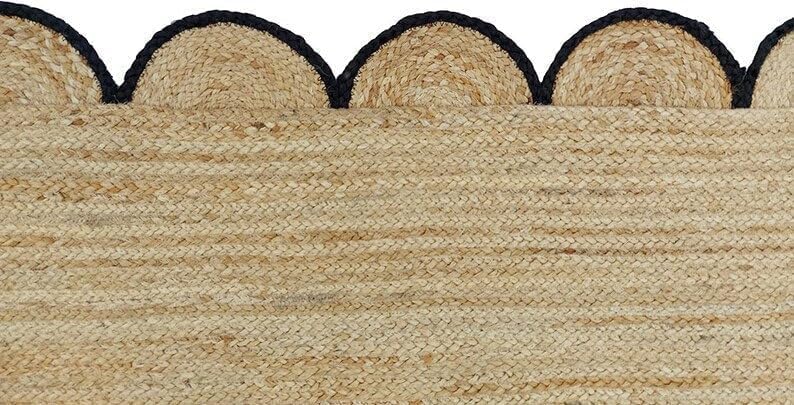 Handwoven Jute Rug – Scalloped Edge Rectangular Braided Decorative Rug