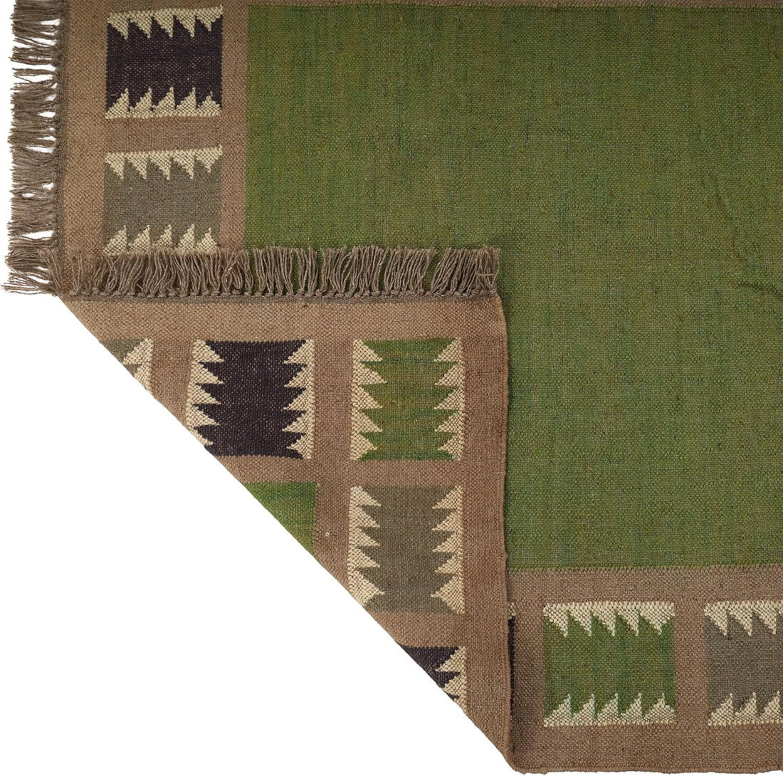 Handwoven Kilim Wool Jute Rug Geometric Pattern, Non-Slip, Versatile for Living, Bedroom & Kids Room