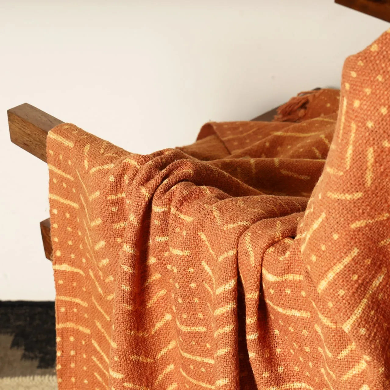 Sanwariya Rugs Burnt Orange Geometric Woven Throw Blanket with Fringe