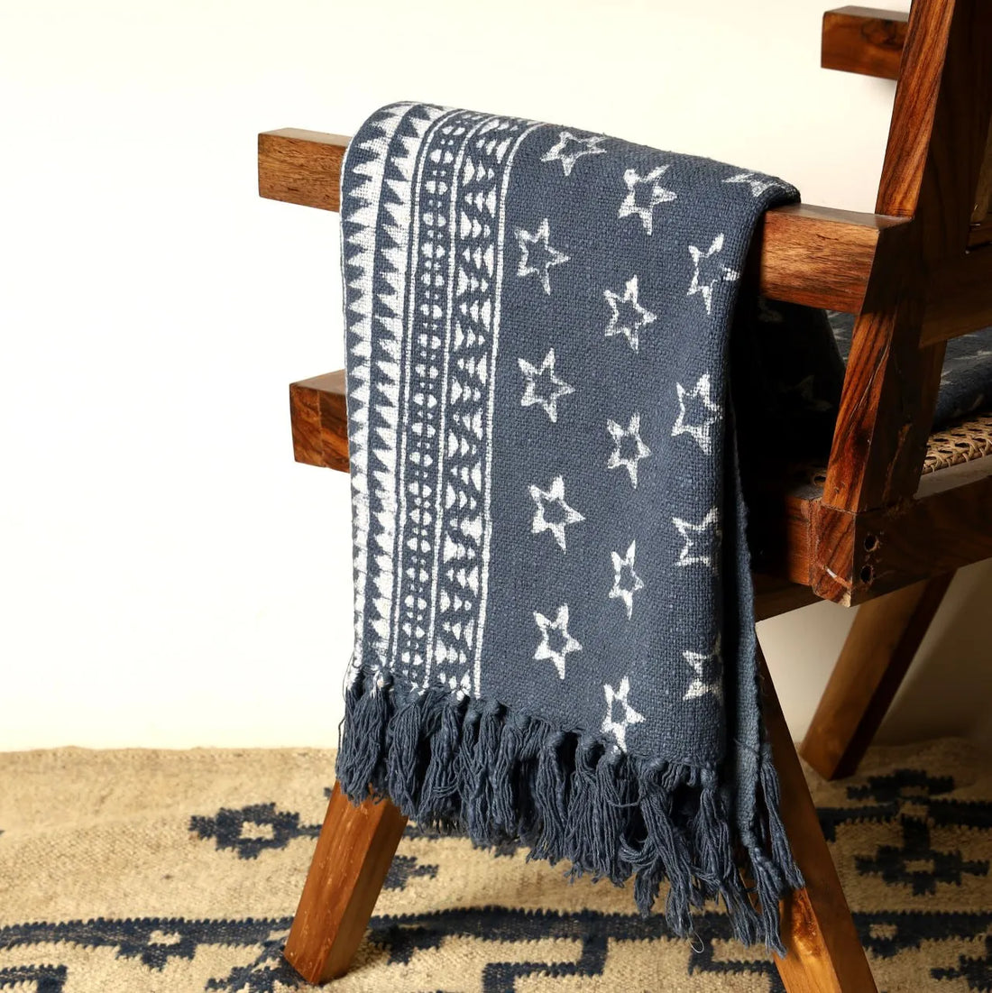 Indigo Star Pattern Cotton Throw Blanket 50x70 | Sanwariya Rugs