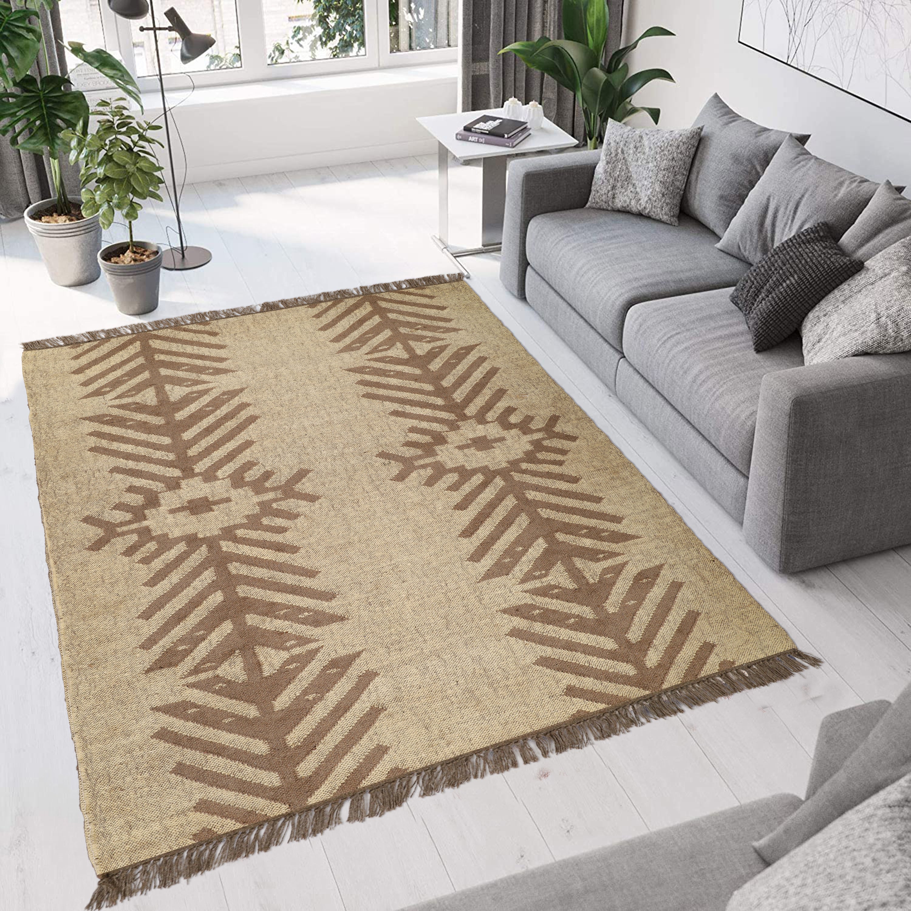 Handwoven Wool Jute Kilim Rug for Traditional Indian Dhurrie Interiors