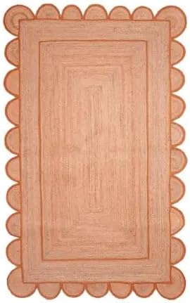 Scalloped Edge Hand Braided Jute Rectangle Rug with Custom Color Border