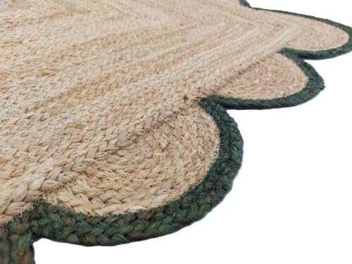 Handwoven Jute Rug – Scalloped Edge Rectangular Braided Decorative Rug