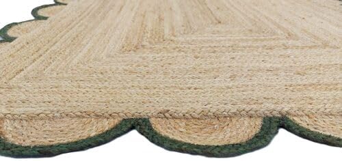 Handwoven Jute Rug – Scalloped Edge Rectangular Braided Decorative Rug