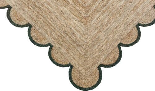 Handwoven Jute Rug – Scalloped Edge Rectangular Braided Decorative Rug
