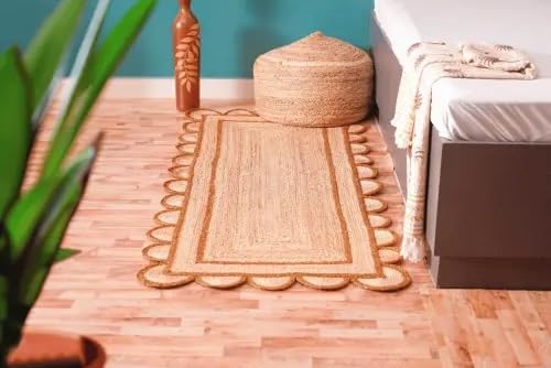 Scalloped Edge Hand Braided Jute Rectangle Rug with Custom Color Border