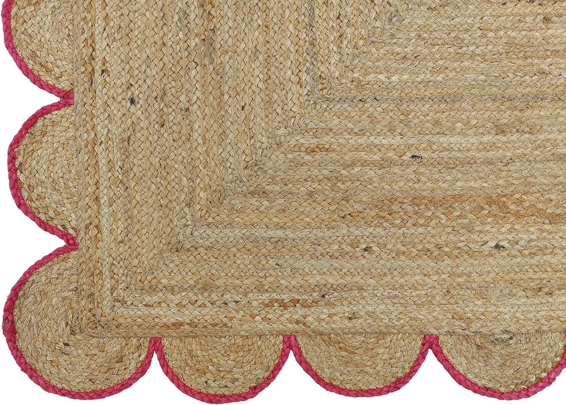 Handwoven Jute Rug – Scalloped Edge Rectangular Braided Decorative Rug