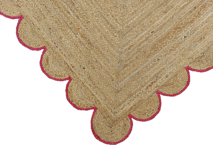 Handwoven Jute Rug – Scalloped Edge Rectangular Braided Decorative Rug