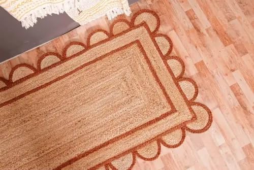 Scalloped Edge Hand Braided Jute Rectangle Rug with Custom Color Border