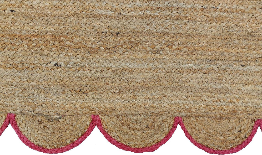 Handwoven Jute Rug – Scalloped Edge Rectangular Braided Decorative Rug