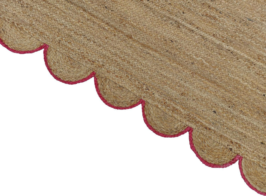 Handwoven Jute Rug – Scalloped Edge Rectangular Braided Decorative Rug