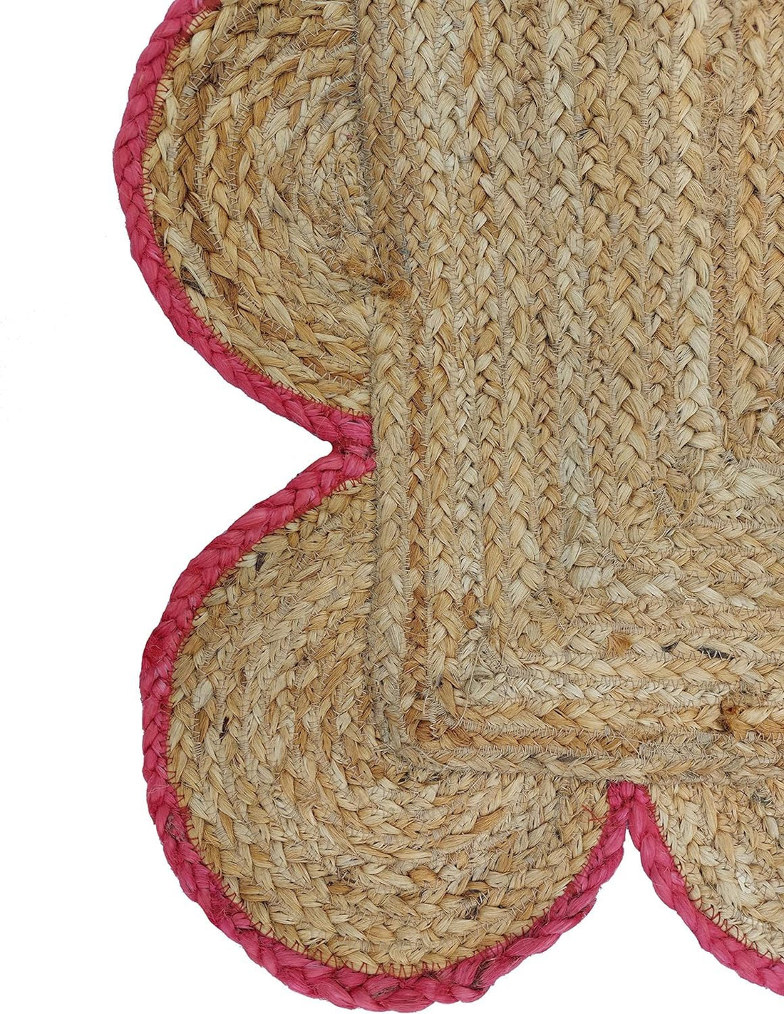 Handwoven Jute Rug – Scalloped Edge Rectangular Braided Decorative Rug