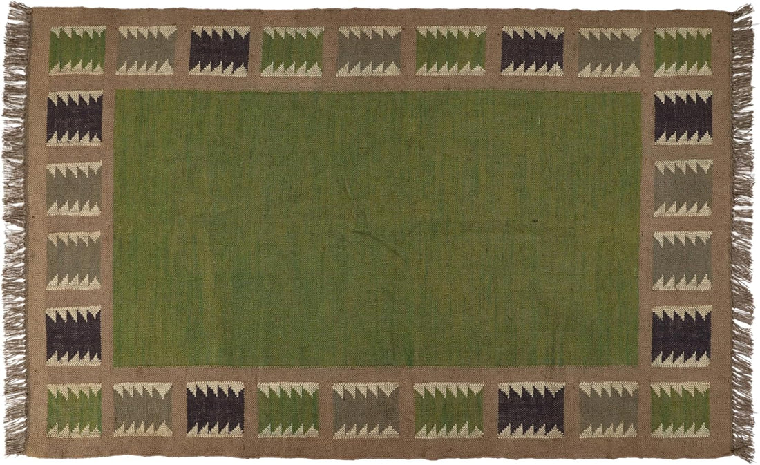 Handwoven Kilim Wool Jute Rug Geometric Pattern, Non-Slip, Versatile for Living, Bedroom & Kids Room
