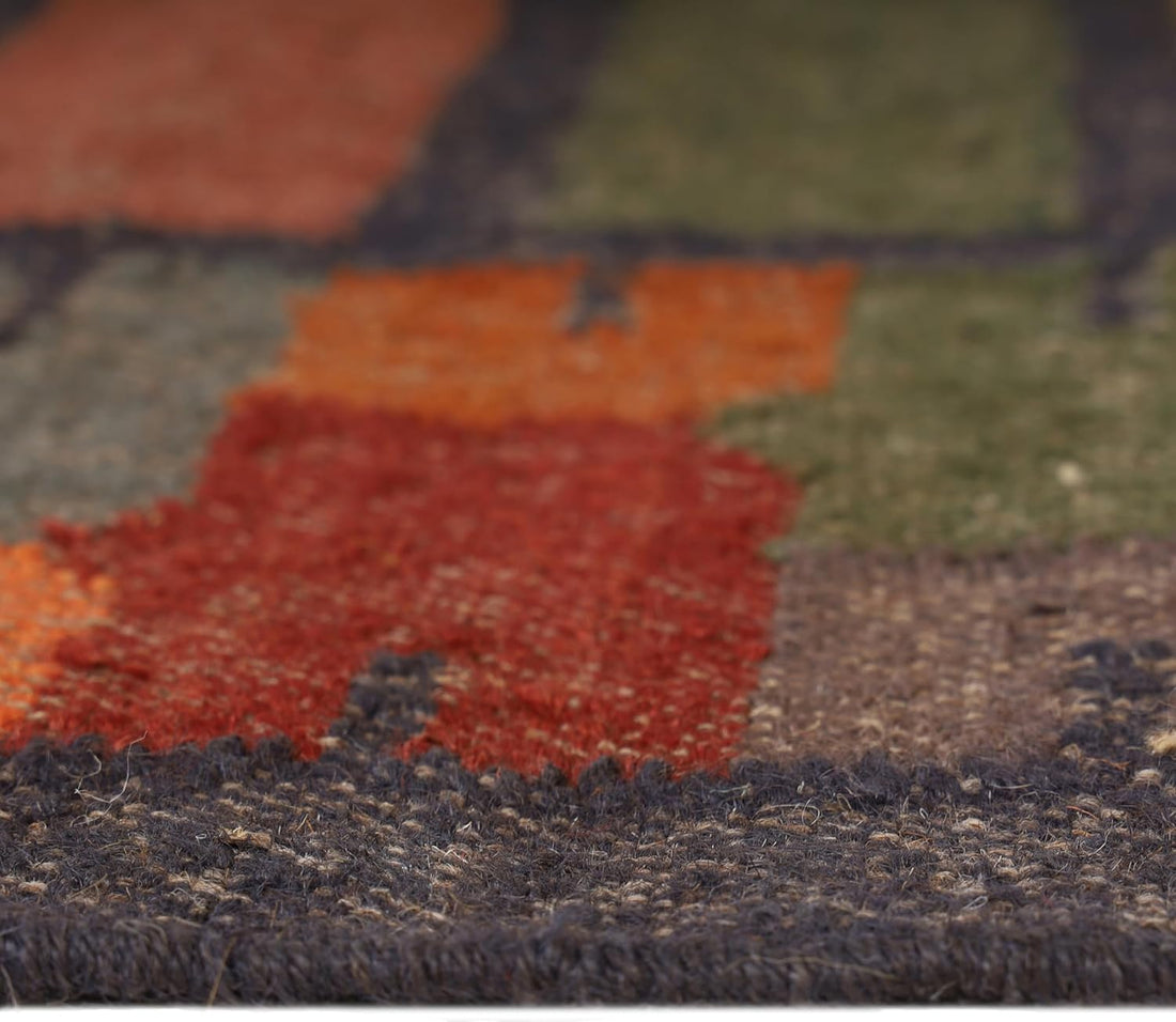 Handwoven Kilim Wool Jute Rug Geometric Pattern, Non-Slip, Versatile for Living, Bedroom & Kids Room