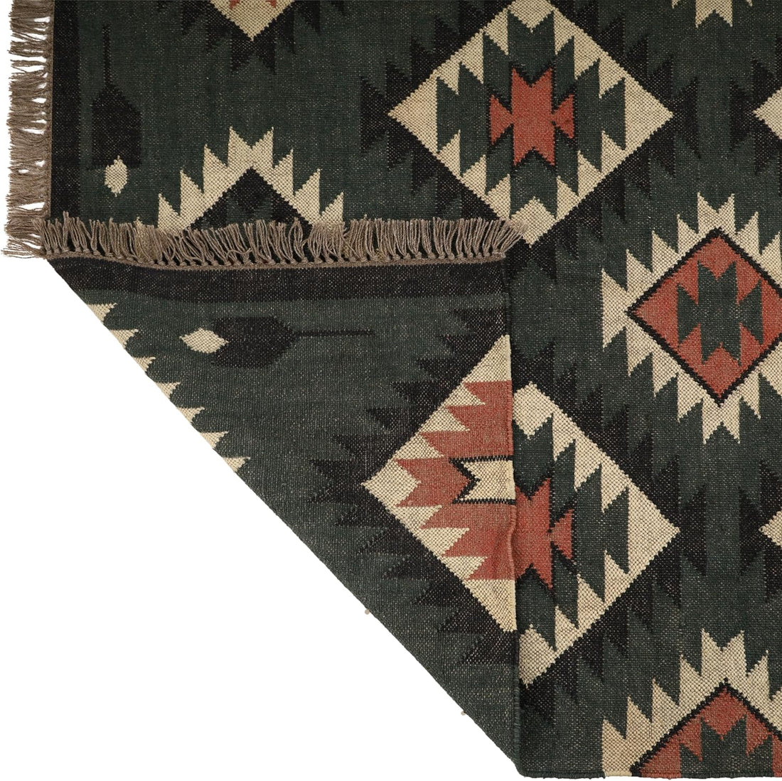 Handwoven Kilim Wool Jute Rug Geometric Pattern, Non-Slip, Versatile for Living, Bedroom & Kids Room