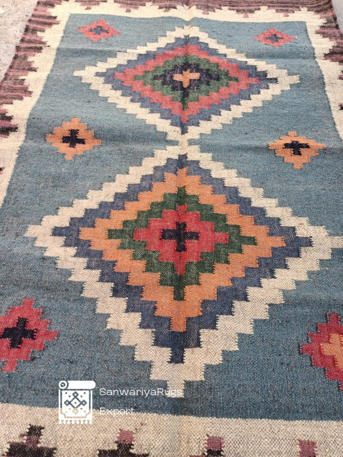 Handwoven Wool Jute Kilim Rug – Traditional Indian Flatweave Dhurrie