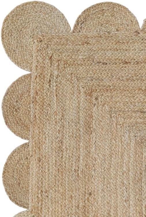 Handwoven Jute Rug – Scalloped Edge Rectangular Braided Decorative Rug