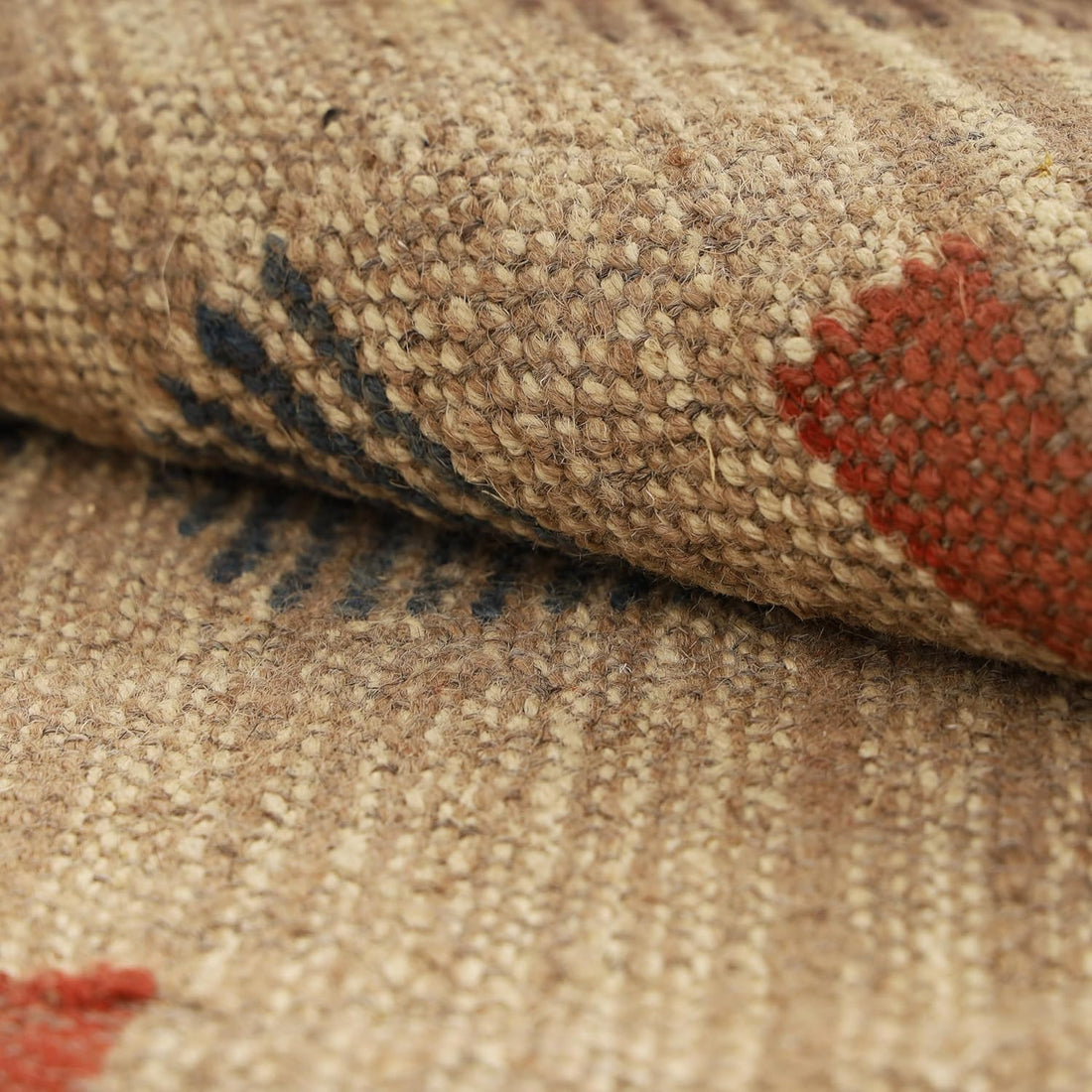 Handwoven Kilim Wool Jute Rug Geometric Pattern, Non-Slip, Versatile for Living, Bedroom & Kids Room
