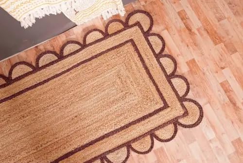 Scalloped Edge Hand Braided Jute Rectangle Rug with Custom Color Border