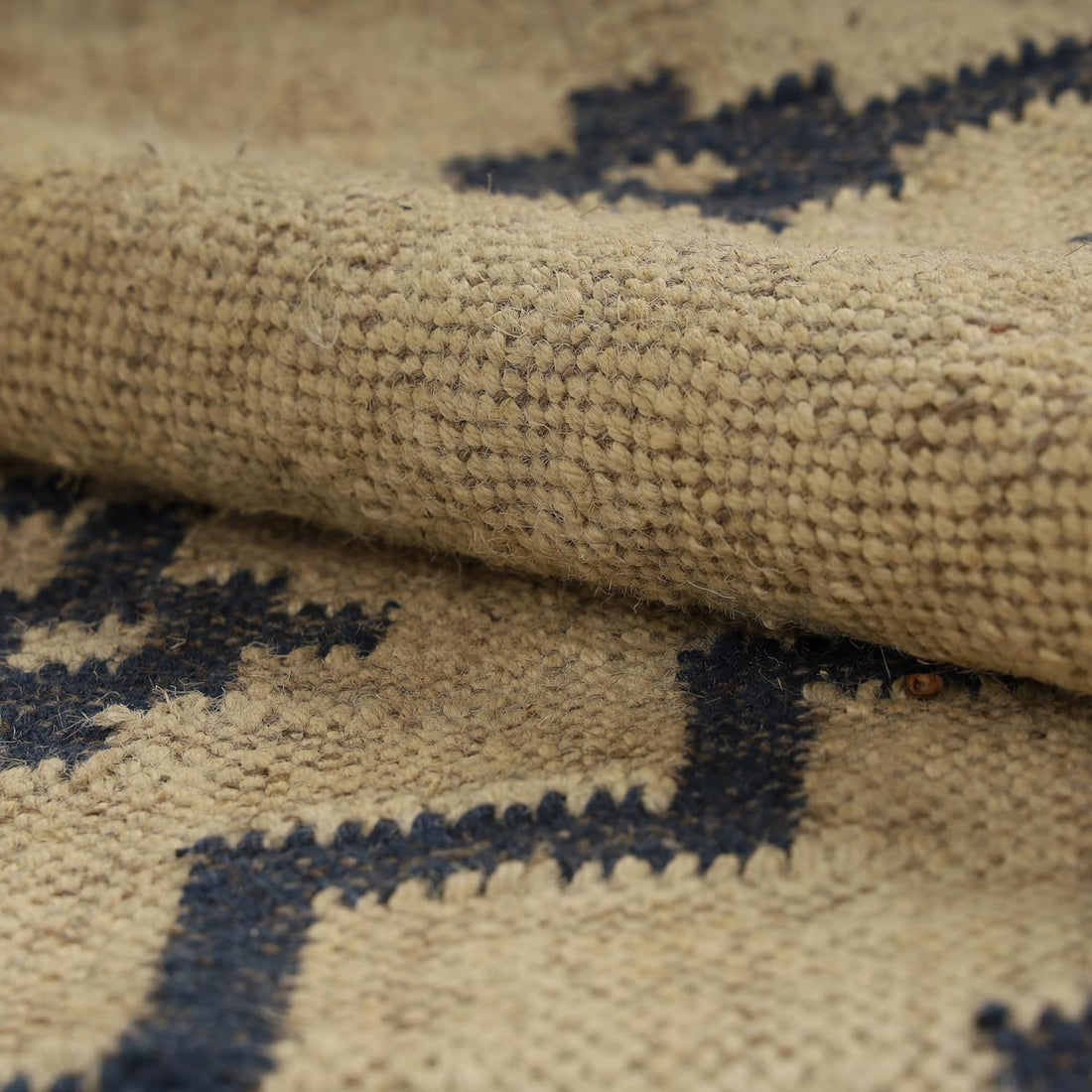 Handwoven Kilim Wool Jute Rug Geometric Pattern, Non-Slip, Versatile for Living, Bedroom & Kids Room
