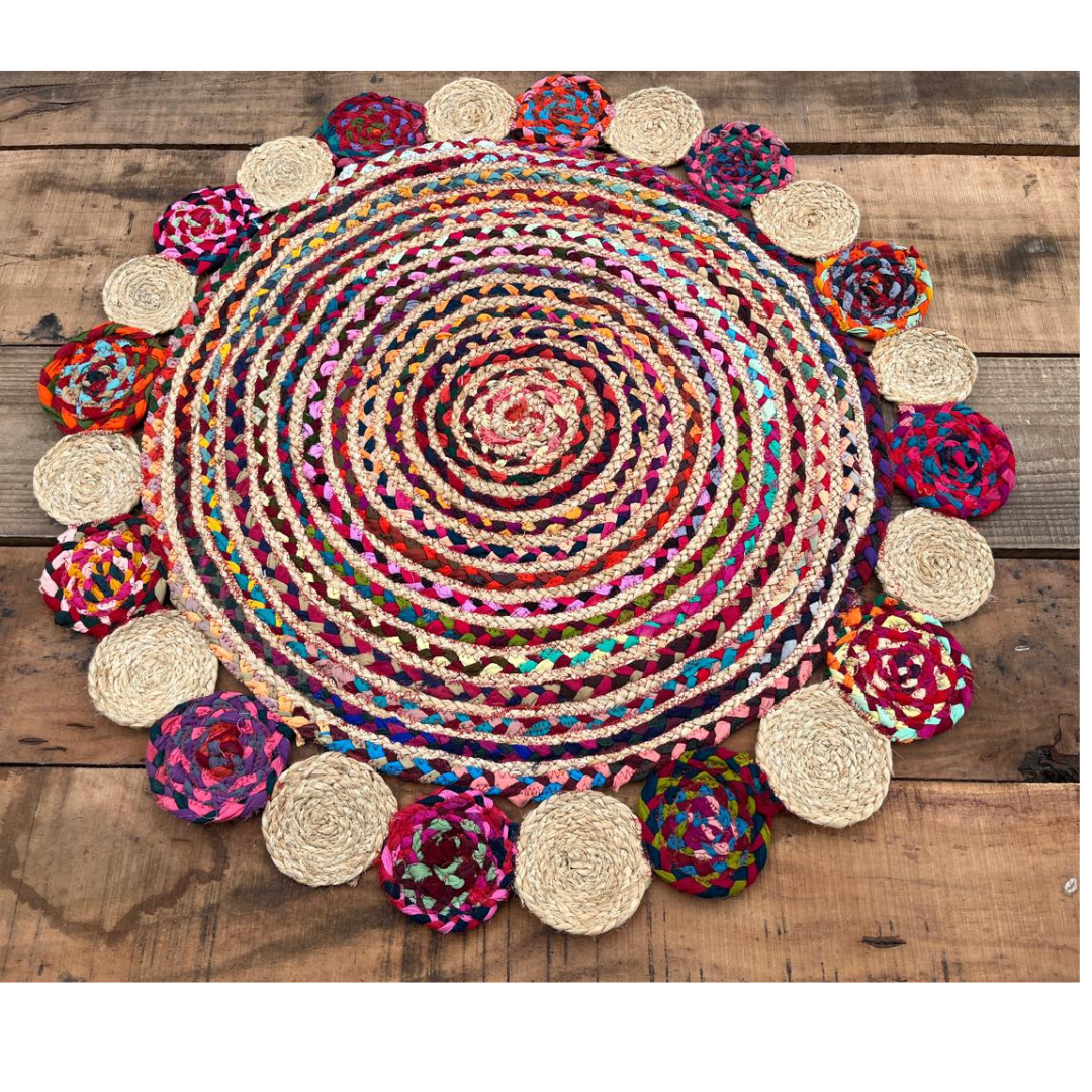 natural jute  and chindi Round Rug, Braided Jute Rug, Bohemian Rug, Custom Size Rug, Boho Decor Rug, Round Jute Rug, Eco Friendly Rug, Large Rug