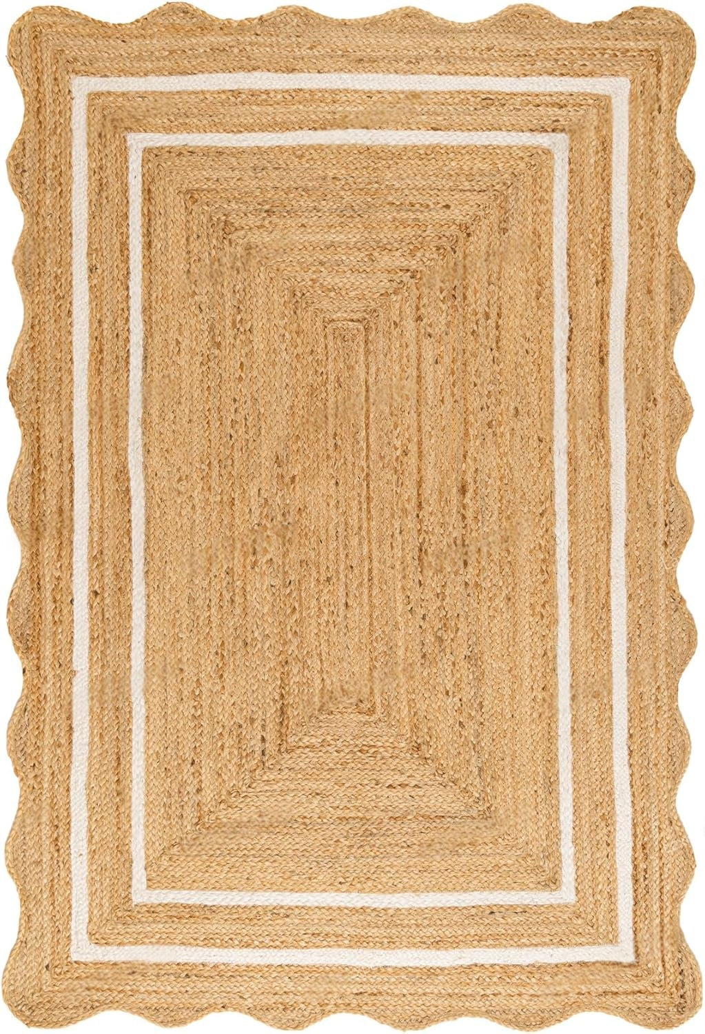 Natural Jute Wave Scalloped Area Rug – Handmade Braided Jute Rug